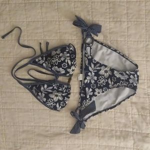 Navy blue and white floral two-piece